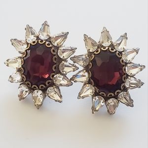 Deepa Gurnani Ruby Red Crystals Sunburst Earrings